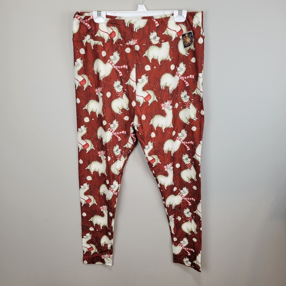 Dren Designs Lovely Llama Print Poly Spandex Ankle Leggings Extended‎ Plus Size